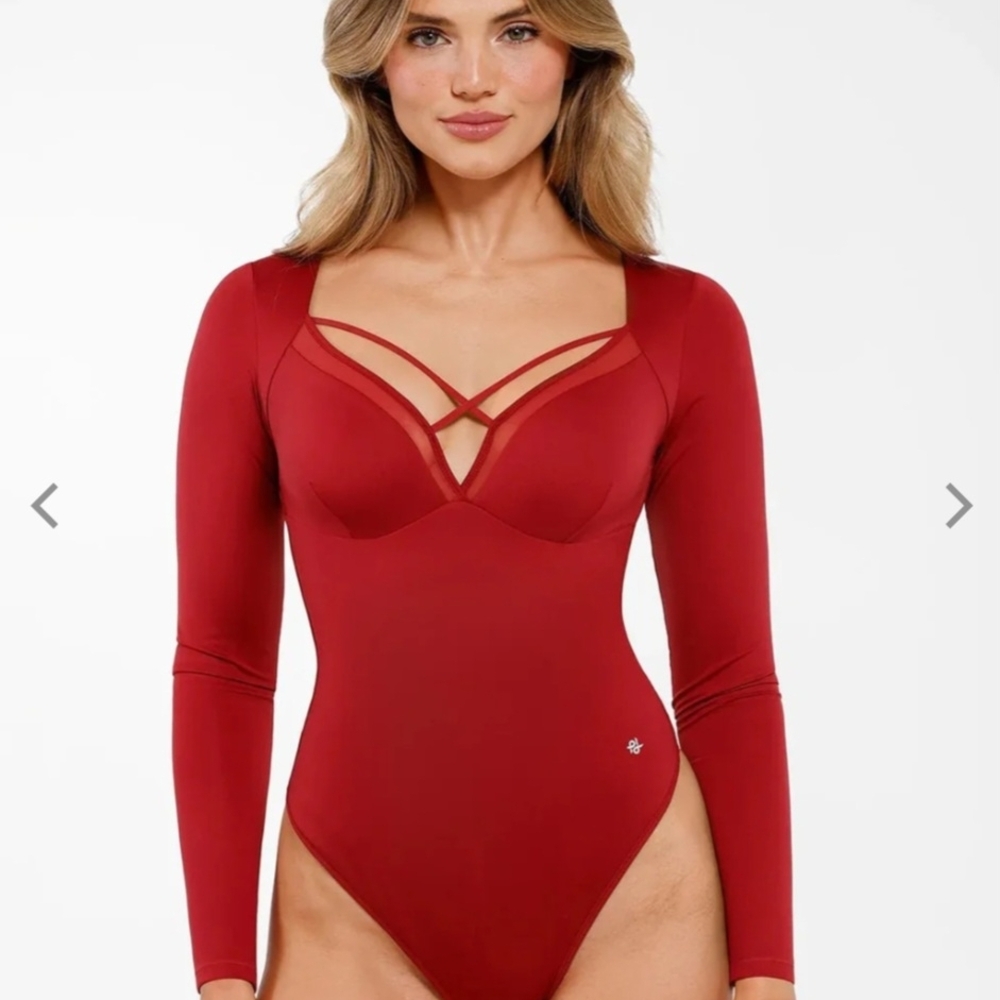 Women's Red Long Sleeve Bodysuit